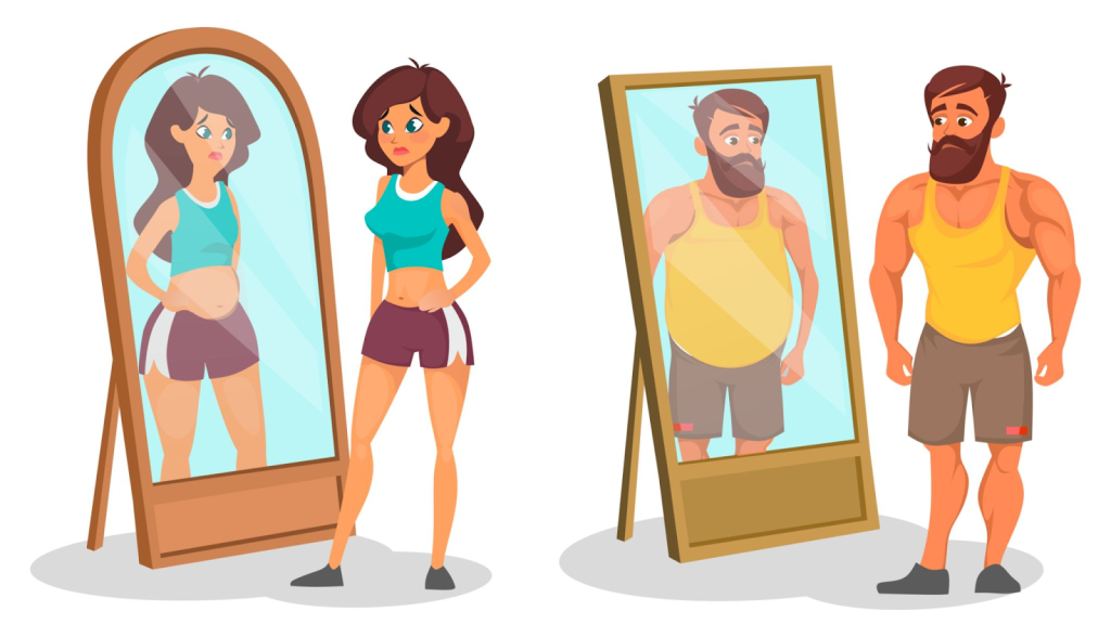 A student reflects internal struggles with body image, exhibiting signs of self-consciousness and insecurity. Addressing body image issues is crucial for fostering a positive and supportive learning environment.