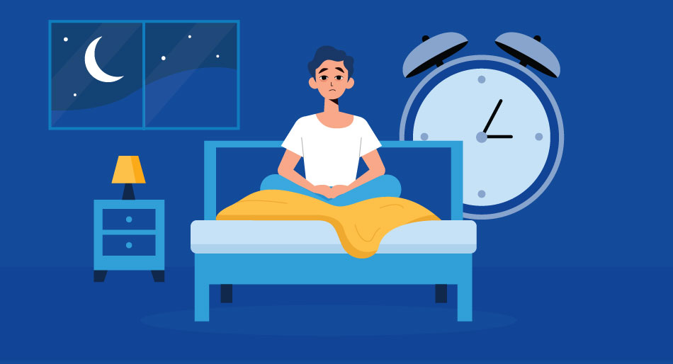 A sleep-deprived student, tossing and turning in bed, grappling with insomnia. Recognizing the impact of sleep difficulties on academic well-being underscores the importance of holistic student support.