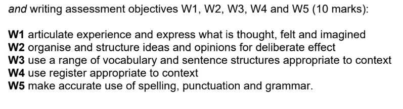 Image shows writing section of IGCSE english language extended response to reading